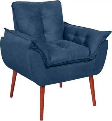 Vit Decor Poltrona de Acento Bege Conforto Retrô Design Curvo com Almofadas Soltas e Pés Palito de Madeira - Poltrona para Sala de Estar, Leitura e Quarto (Azul Marinho)