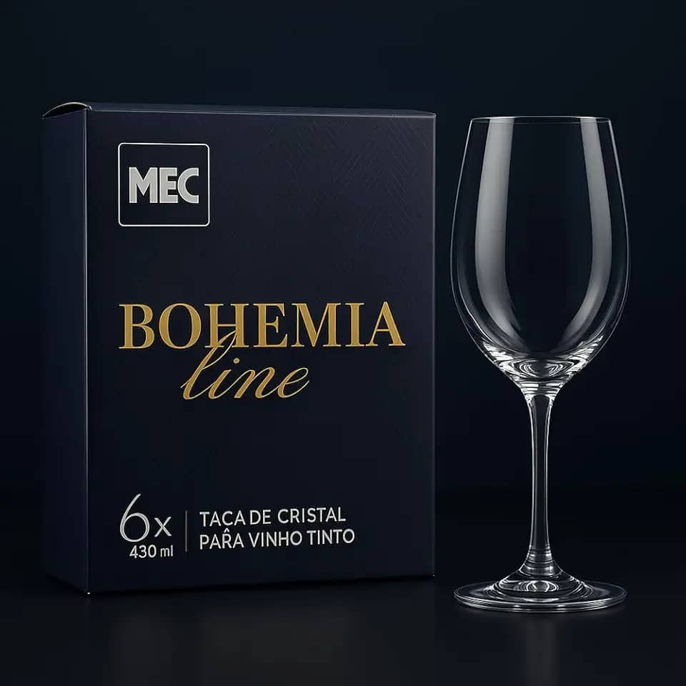 Taças de Cristal Bohemia 430 ml para Vinho – Jogo com 6 Unidades | Haste Inteiriça, Alto Brilho, Borda Fina, Cristal Premium | Resistentes, Elegantes e Ideais para Mesa Posta e Restaurantes