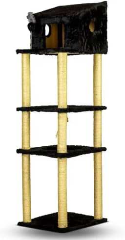 Arranhador para Gatos Torre Gigante Com Casa e Cama Confortável Brinquedos Interativos Cat Rio(Preto)