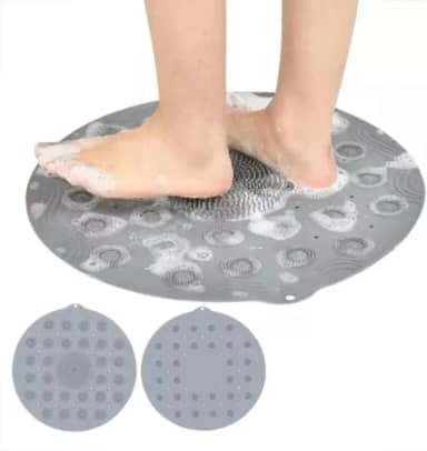 Tapete Para Box De Banheiro Com Lava Pés Massageador E Ventosas (Cinza)