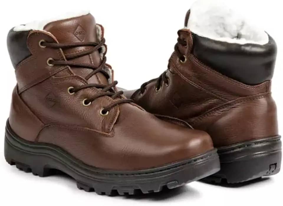 Bota Masculina de Inverno em Couro Forrada com Lã Imperméavel - Hamburgo