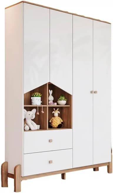 Guarda-Roupa Infantil Ternura 4 Portas 2 Gavetas Branco/Jequitibá - Henn