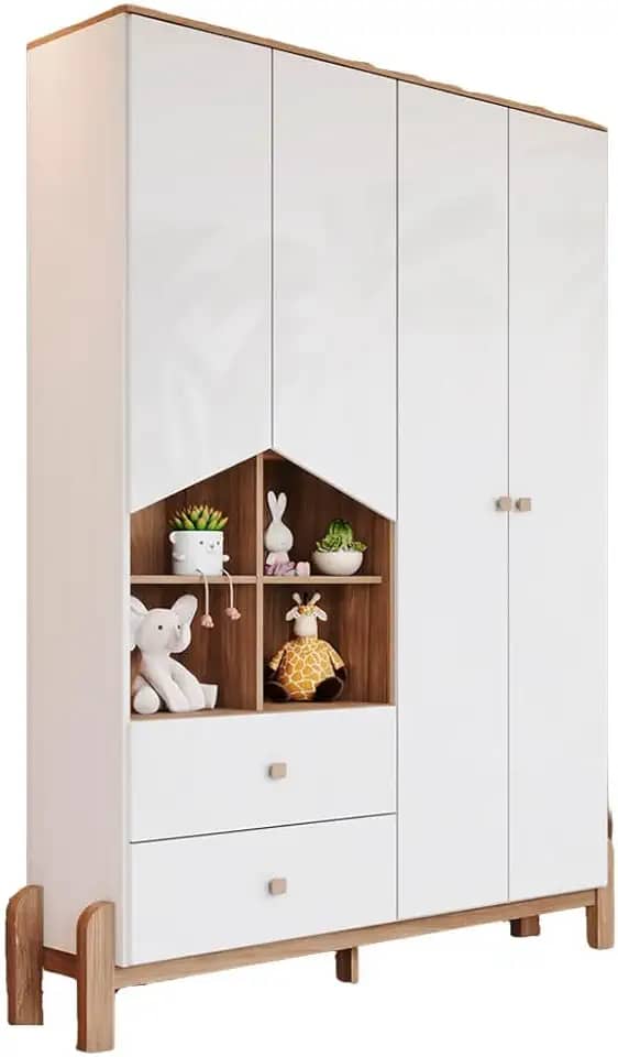 Guarda-Roupa Infantil Ternura 4 Portas 2 Gavetas Branco/Jequitibá - Henn