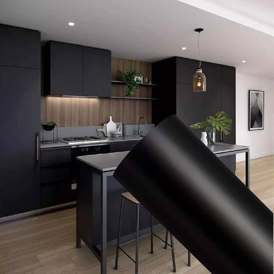 Papel de Parede Adesivo Preto Decorativo 5 metros = 1 Rolo de 5m X 45cm Para Parede Móveis Geladeiras Eletrodoméstico
