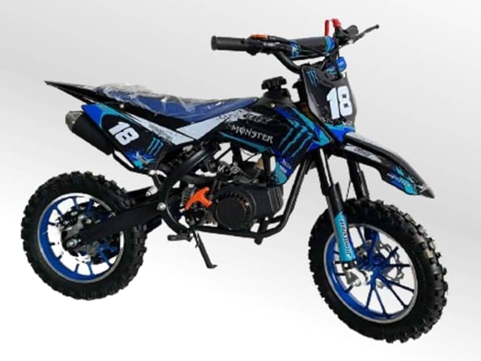 Mini Moto Cross Trilha 49cc Monster Azul Gasolina com Óleo 2 Tempos