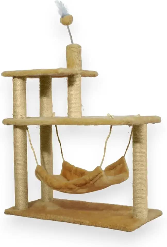 Arranhador para Gatos com 3 Plataformas Playground Grande com Brinquedo e Postes de Sisal - Bege