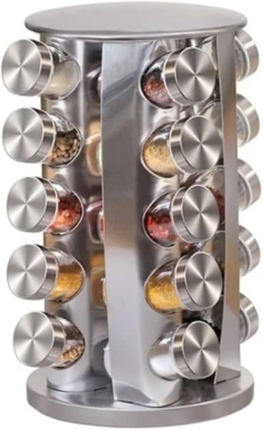 Porta Tempero Condimentos 20 Potes Giratorio Redondo Inox MM House