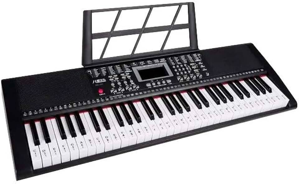 Teclado Musical Arranjador, 61 Teclas, 200 Timbres, 200 Ritmos, Display LED, com Microfone e Fonte 9V
