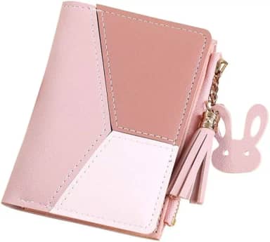 Carteira Feminina Slim Pequena Porta Cartão Documentos Couro PU com zíper porta-moedas carteira da moda (ROSA)