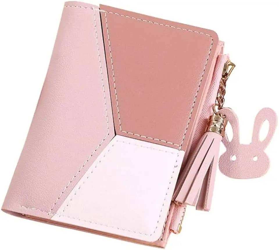 Carteira Feminina Slim Pequena Porta Cartão Documentos Couro PU com zíper porta-moedas carteira da moda (ROSA)