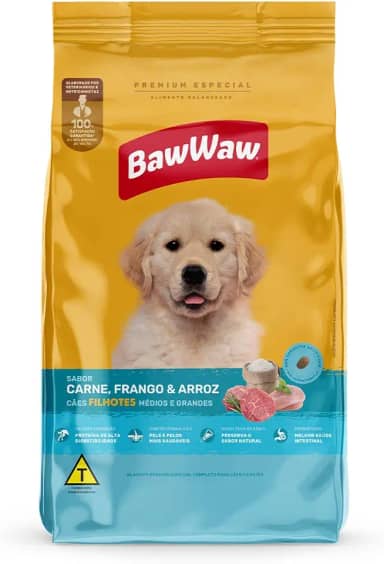 Ração Baw Waw para cães filhotes médios e grandes sabor Carne, Frango e Arroz - 5kg