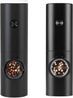 Kit 2 Moedor de Pimenta e Sal Elétrico Profissional Conjunto Moedor de Pimenta do Reino e Sal Grosso Tempero Automático Pacote com 2 Com Recipiente de 70 ml a Pilha Premium