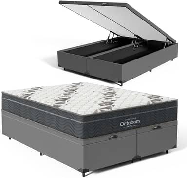 Cama Box Baú com Colchão de Espuma D33 Ortobom Airtech Ortopillow 100 (Queen)
