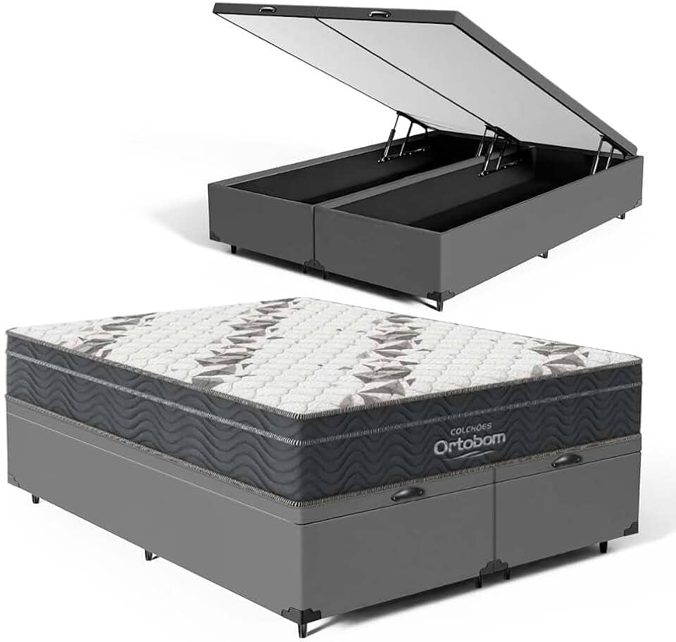 Cama Box Baú com Colchão de Espuma D33 Ortobom Airtech Ortopillow 100 (Queen)