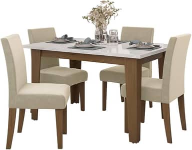 Conjunto de Mesa Sala de Jantar Miami com 4 Cadeiras Trieste Suede 1,20m Cedro/Off White/Areia Dobuê