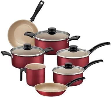 Jogo de Panelas Tramontina Antiaderente Turim 7 Pç Vermelho