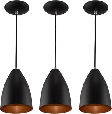 Kit 3 Pendentes Vegas Premium Gourmet Aluminio Preto/Cobre