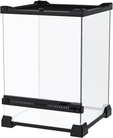 Terrário para répteis mini, 20 x 20 x 30 cm, tanque de vidro de abertura frontal com tampa e trava de malha, caixa de vidro de 360° para pequenos répteis, sapos, tarântulas, aranhas saltadoras e