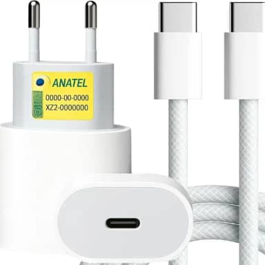 Carregador Turbo Tipo C compativel com iPhone 15, 15 pro,15 Pro Max, iPhone 16, 16 pro, 16 pro Max, Compativel c/IOS/Android/XIAOMI, Super Rapido, Fonte Entrada Tipo-C