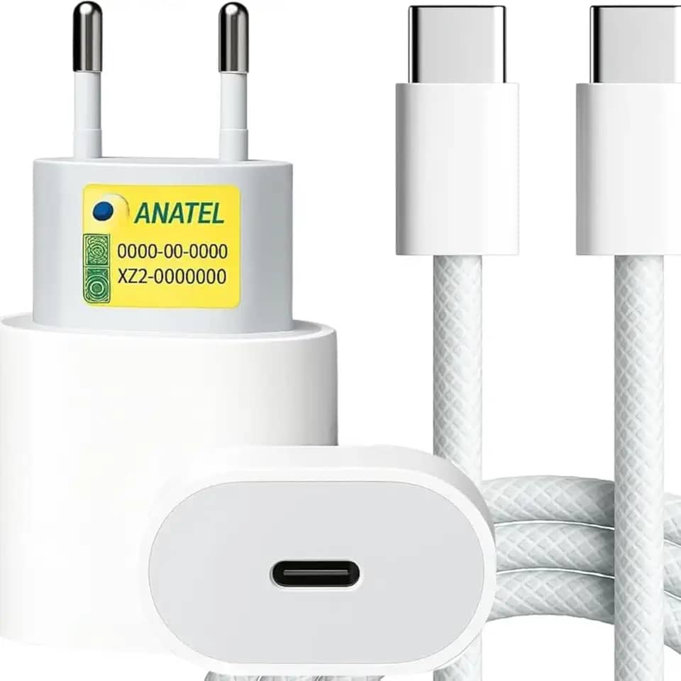 Carregador Turbo Tipo C compativel com iPhone 15, 15 pro,15 Pro Max, iPhone 16, 16 pro, 16 pro Max, Compativel c/IOS/Android/XIAOMI, Super Rapido, Fonte Entrada Tipo-C