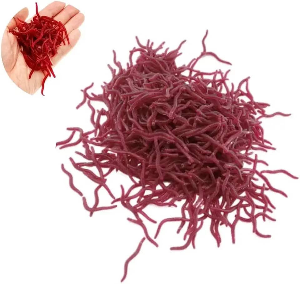 Iscas Artificiais de Minhoca, 50 Unidades, Vermelho, 3,5 cm, para Tilápia, Pacu e Bagre