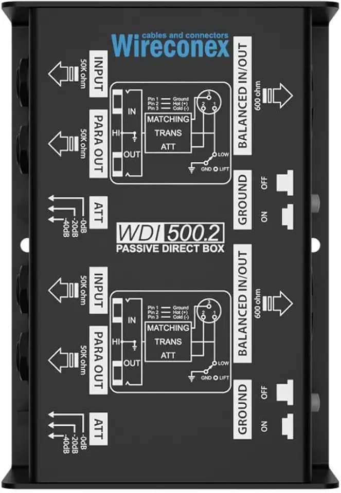 Direct Box Passivo Duplo Wireconex WDI 500.2 Casador de impedância