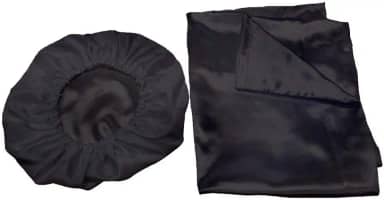 Kit 2 Fronhas 50x70 +1 Touca De Cetim Anti Frizz Preta