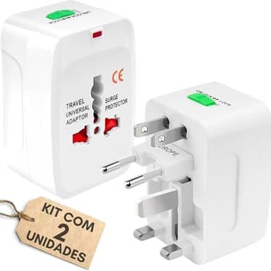 Kit 2 Adaptadores Tomada Universal Padrão Internacional Adaptador Mais de 150 Países Para Viagem Bivolt EUA UK JP AU EU Premium