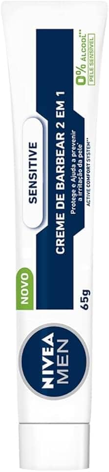 NIVEA MEN Creme de Barbear Sensitive 2 em 1 65g - Para peles sensíveis, previne irritações, com extrato de camomila e minerais, deslizamento suave da lâmina