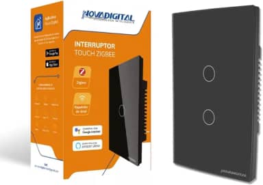 Interruptor Zigbee Touch 2 Teclas Google Tuya Alexa Preto