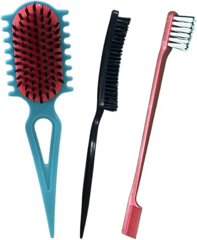 KIT PENTEADO CABELOS CACHEADOS - 1 ESC. DE FITAGEM, 1 ESCOVA 3 FILEIRAS CERDAS, E BABY HAIR