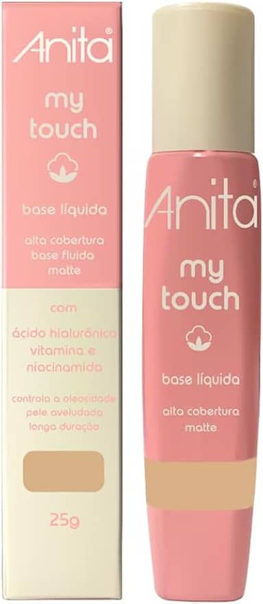 Base Líquida Matte Anita MY TOUCH Alta Cobertura - Foundation Longa Duração para Pele Oleosa - Cor 05
