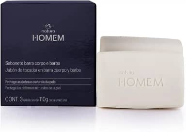Caixa de Sabonetes em Barra 2 em 1 Corpo e Barba, 3 Unidades de 110g, Natura Homem