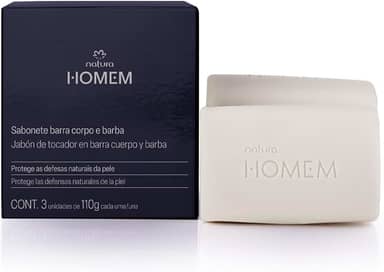 Caixa de Sabonetes em Barra 2 em 1 Corpo e Barba, 3 Unidades de 110g, Natura Homem