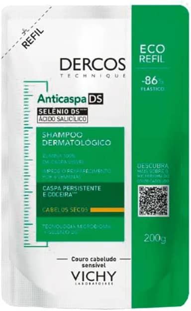 Vichy Dercos DS Refil Shampoo Anticaspa, Tratamento para Cabelos Secos, Elimina 100% da Caspa Visível, Alivia a Coceira e Previne o Reaparecimento por 6 Semanas, 200g