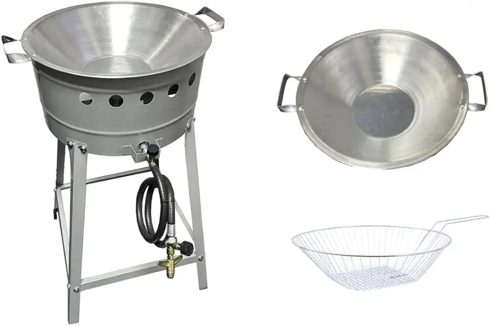 Fritador à Gás Alta Pressão + Tacho 16 Alumínio + Cesto