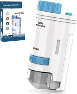 Microscópio de bolso, microscópio portátil de 60 x 200 x para crianças, microscópio portátil para estudo de observação microbiológica de estudantes, microscópio de bolso iluminado por LED para