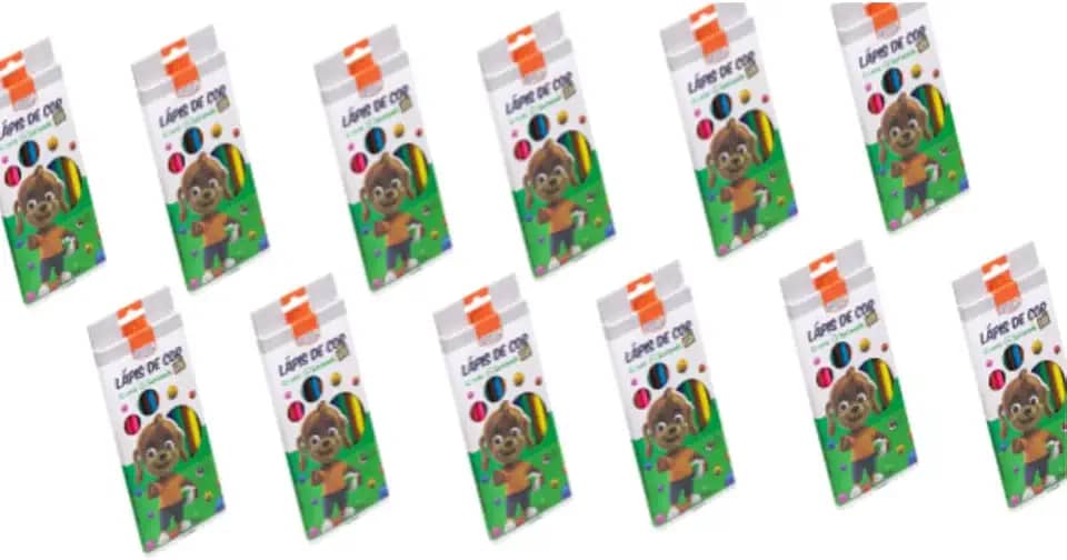 Kit 12 Caixa Lápis de Cor 12 Cores Resina Reciclada Sextavado