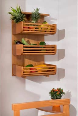 Fruteira de Chão/Parede para Cozinha em Madeira Butiá Meu Móvel de Madeira - Nozes