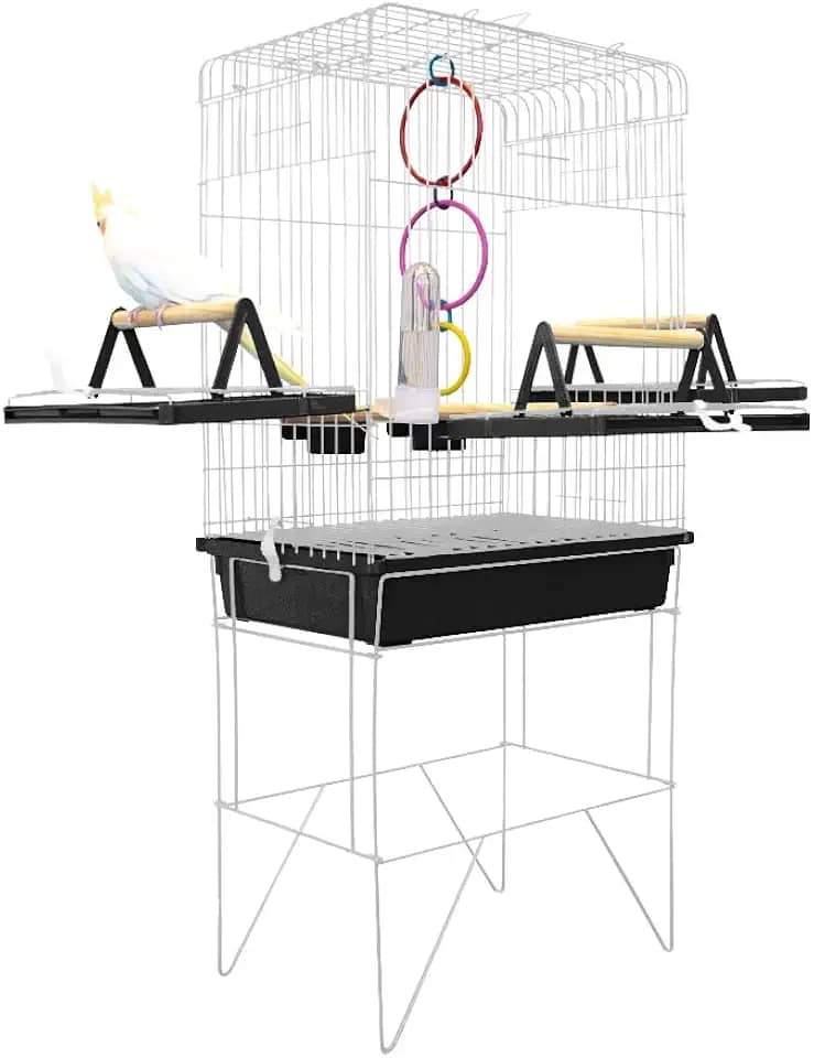 Gaiola para Papagaio, Viveiro Grande Gaiola Aberta para Calopsita Triplex para Calopsitas Ring Neck Ave Mansas Pássaros Livres Poleiro Madeira(PEQUENO BRANCO BLACK)