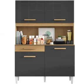 Armário de Cozinha Completa Perola Madeirado/Grafite