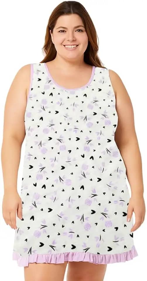 Camisola Regata Feminina Plus Size Estampa Floral Confortável Camisão Dormir Verão Extra Grande