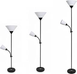 Luminária de Chão com Abajur Duplo Articulado para Leitura – Design Moderno, Base Metálica Estável, Soquete E27 Bivolt – Ideal para Quarto, Sala e Escritório (PRETO)