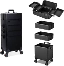 Maleta Mala de Maquiagem Profissional Com Divisórias e Rodinha 360 Graus 4 Andar Preta MS814 914P