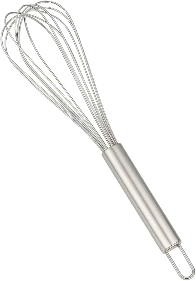 Batedor de Ovos Inox Manual Fuê de Aço para Massas, Claras em Neve, Cremes e Molhos – Mini Mixer Portátil e Ergonômico