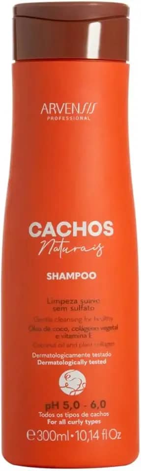 Shampoo Cachos Naturais para Cabelos Cacheados, Limpeza Suave sem Sulfato, com Óleo de Coco e Colágeno Vegetal, 300ml