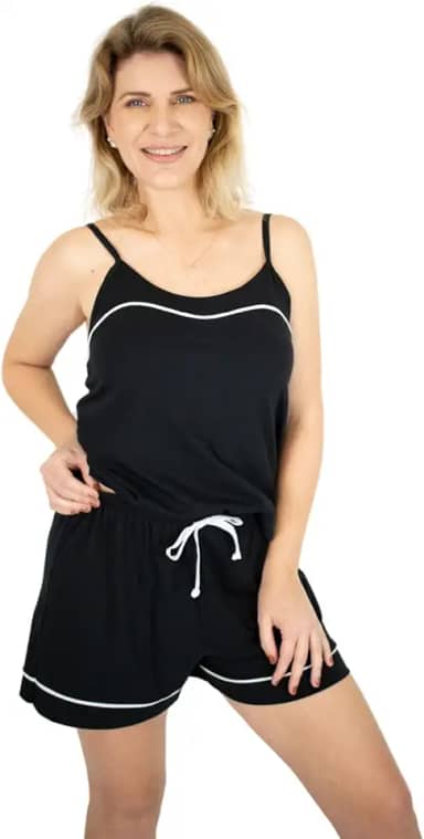 Pijama feminino Algodão Curto com Alças - Preto
