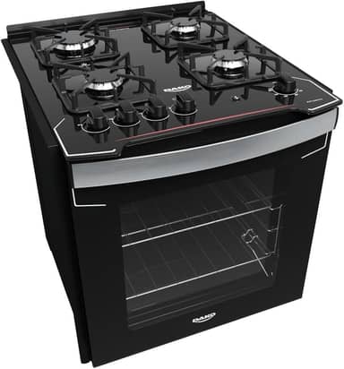 Fogão de Embutir 4 Bocas Preto com Mesa de Vidro Dako Diplomata Bivolt