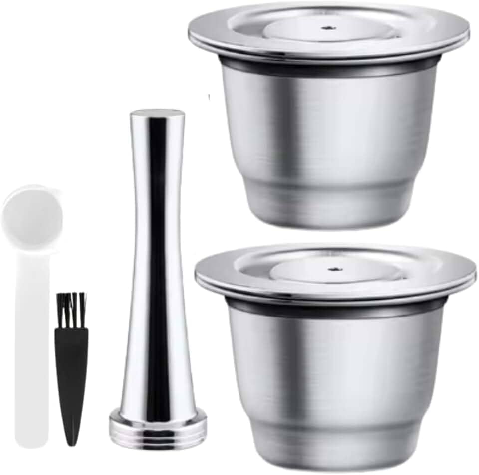 Cápsula Inox Reutilizável Kit 02 cápsula espresso + 1 Tamper, Cápsulas de café recarregáveis de aço inoxidável compativel com cafeteira - CITIZ C112 - CREATISTA PLUS - ESSENZA MINI C30 - INISSIA C40