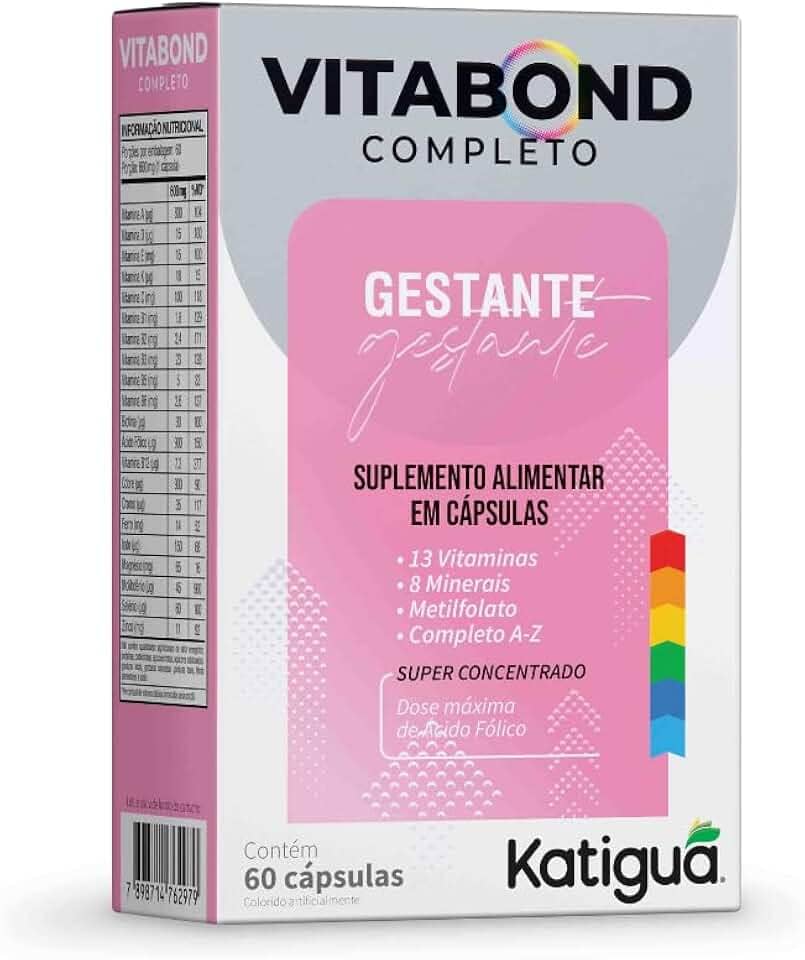 Katiguá, Polivitamínico Vitabond Gestante, Completo de A a Z, Com 13 Vitaminas, 8 Minerais, Metilfolato e Vitamina de A a Z, Super Concentrado, 60 Cápsulas rígidas • 60 doses